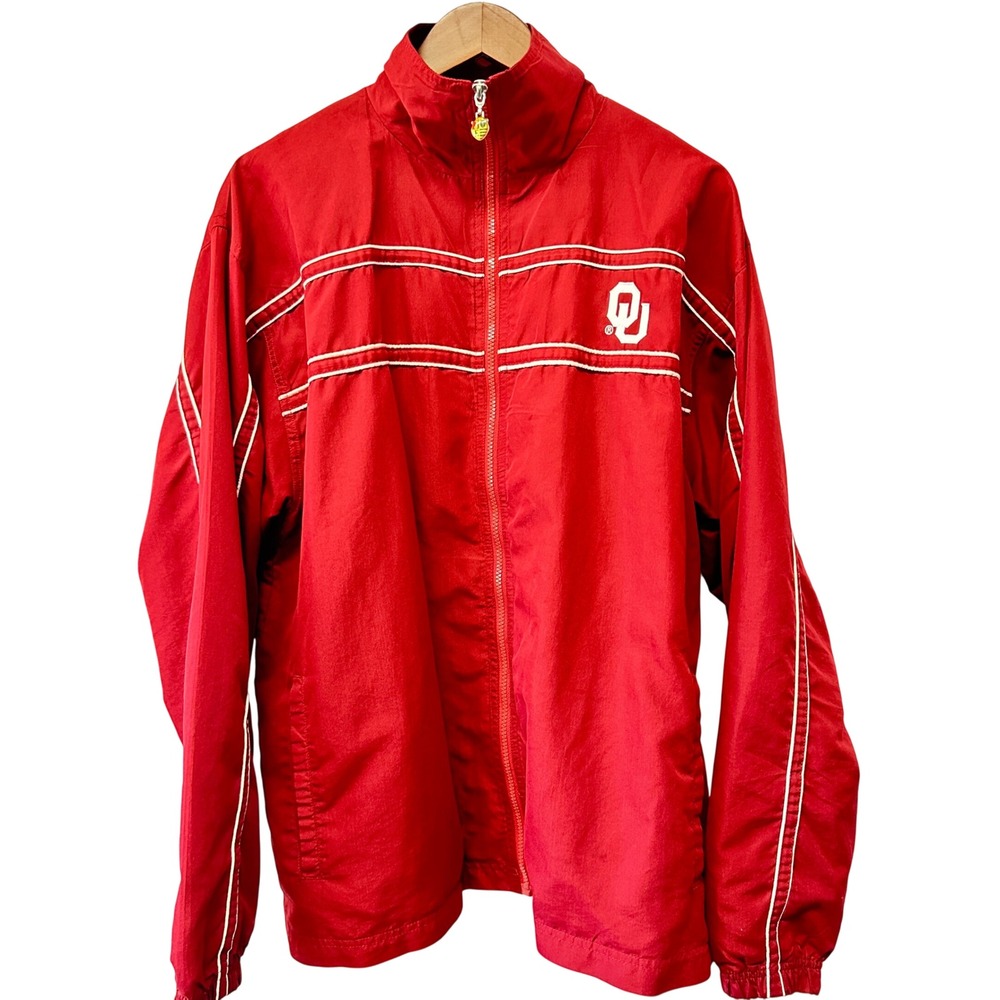 Joe College Sports Oklahoma Sooners Windbreaker Jacket Red Mens L OU NCAA